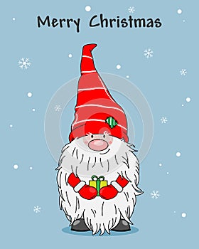 Christmas greeting card. cute gnome