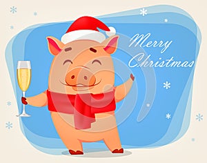 Christmas greeting card. Cute pig