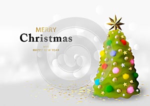 Christmas Greeting Card with Decorated Christmas Tree