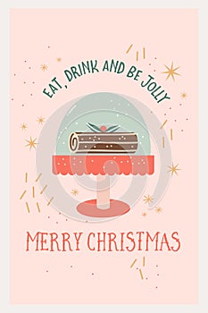 Christmas greeting card design with holiday elements in modern style, simple cute greeting card design.