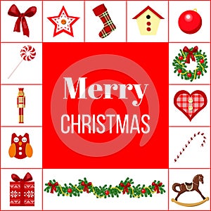 Christmas greeting card with different symbols.