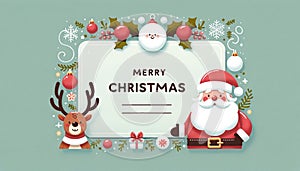 Christmas greeting card featuring a cartoon Santa Claus and a reindeer, Generative AI