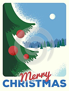Christmas greeting card with fir, retro styled with scratched paper