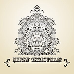 Christmas Greeting Card with Fir Tree