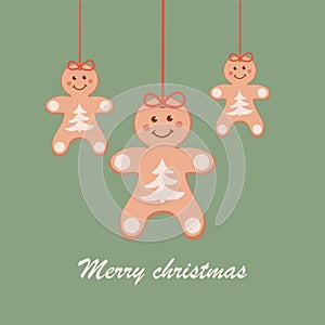 Christmas greeting card with a gingerbread man garland