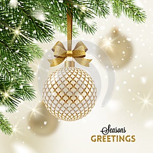 Christmas greeting card - Golden ornate baubles on a christmas tree