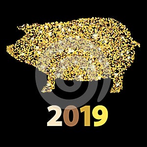 Christmas greeting card with golden pig and date New year