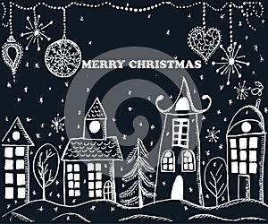 Christmas greeting card. Hand drawn holiday illustration.Text ME