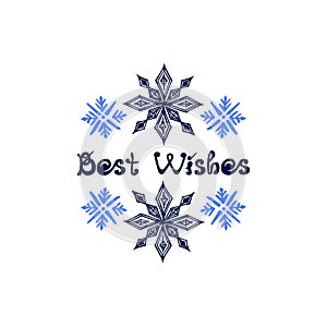 Christmas greeting card with hand drawn snowflakes