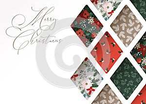 Christmas greeting card, invitation. Close-up of colorful winter patterns through paper cut geometric ornament. Festive