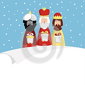 Christmas greeting card, invitation with three magi.