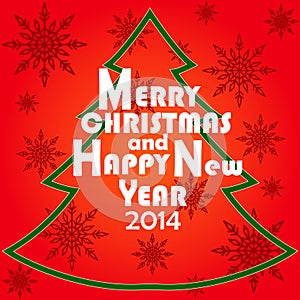 Christmas Greeting Card. Merry Christmas and Happy new year 2014 lettering, illustration.