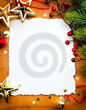 Christmas greeting card paper on red backgroun