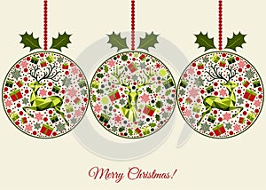 Christmas greeting card with patterned Xmas balls.