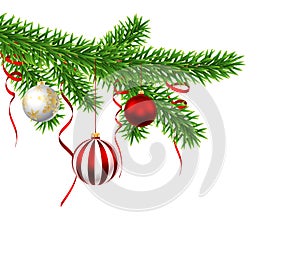 Christmas greeting card with pine branches and balls