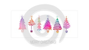 Christmas greeting card with ranbow christmas trees on white background. photo