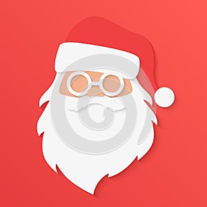 Christmas greeting card. Santa Claus portrait face in trendy paper cuted style vector illustration.