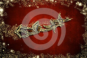 Christmas greeting card. Santa Claus sleigh