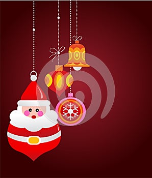 Christmas greeting card with santa and ornaments