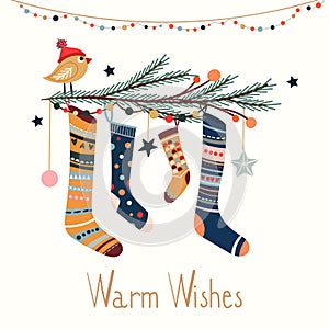 Christmas greeting card with seasonal elements