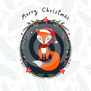 Christmas greeting card with seasonal elements, vector design