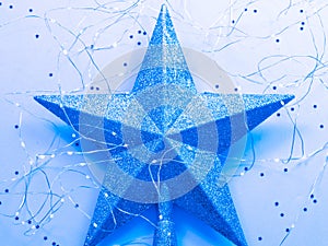 Christmas greeting card sparkling star topper blue