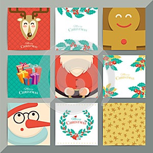 Christmas greeting card template set. Vector xmas invitation lay