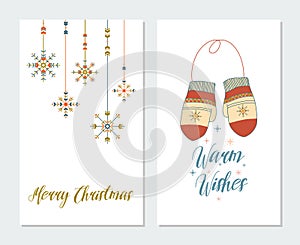 Christmas greeting cards set. Vector illustration in boho style.