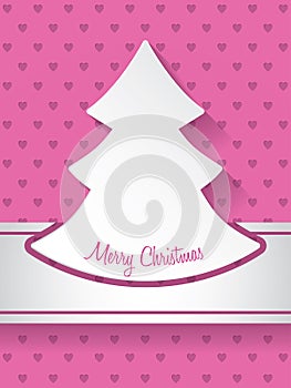Christmas greeting with christmastree and hearts background