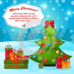 Christmas greeting or gift card with Xmas tree.