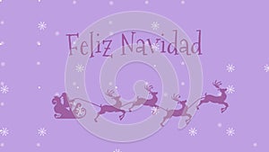 Christmas greeting with Santa Claus in a sleigh with the reindeer with the text Merry Christmas in Spanish