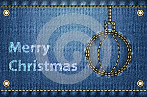 Christmas greetings on blue jeans background