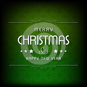 Christmas greetings card with darkgreen background with snowflakws.