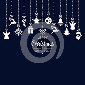 Christmas greetings ornament elements hanging blue background