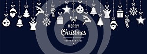 Christmas greetings ornament elements hanging blue background