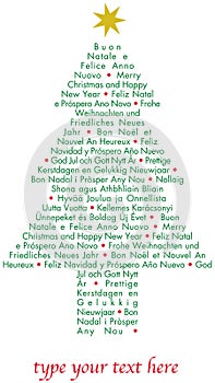 Christmas greetings tree in different languages