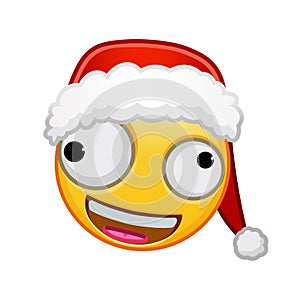 Christmas grinning face with one large and one small eye Large size of yellow emoji smile