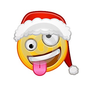 Christmas grinning face with one large and one small eye Large size of yellow emoji smile
