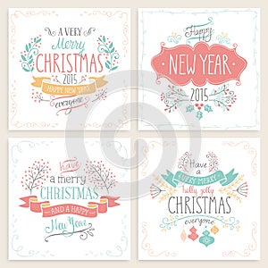 Christmas hand drawn card set.