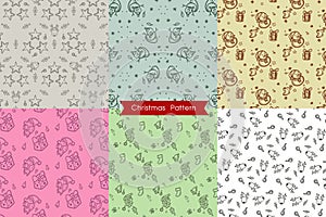 Christmas Hand Drawn Doodles pattern set., Christmas pattern collection, Cute Christmas doodle background, Happy X`mas, Christmas