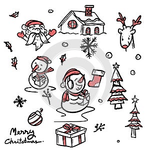 Christmas Hand Drawn Doodles set.,Happy X`mas, Christmas.,Cute Christmas doodle background