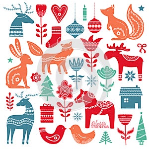 Christmas hand drawn elements in Scandinavian style