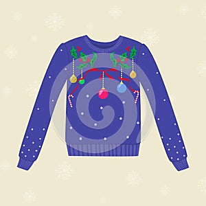 Christmas hand drawn sweater with Christmas decorations