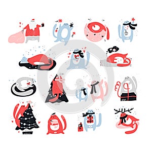 Christmas hand drawn vector illustrations set