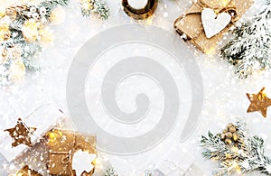 Christmas and New Year holiday background. Xmas greeting card. Winter holidays. photo