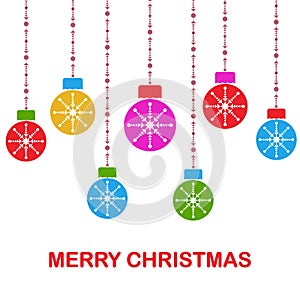 Christmas hanging decoration isolated on white background. Balls with snowflakes. New year, merry xmas, holiday concept. Vector