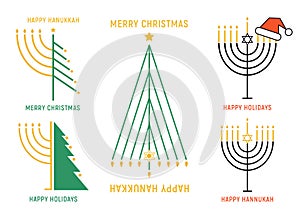 Christmas and Hanukkah cards, vector set