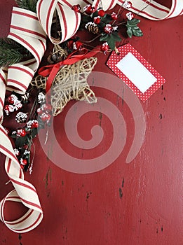 Christmas and Happy Holiday background on dark red vintage recycled wood