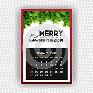 Christmas Happy new year 2019 Calendar January