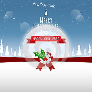 Christmas and happy new year background,christmas tree big moon and santa vector